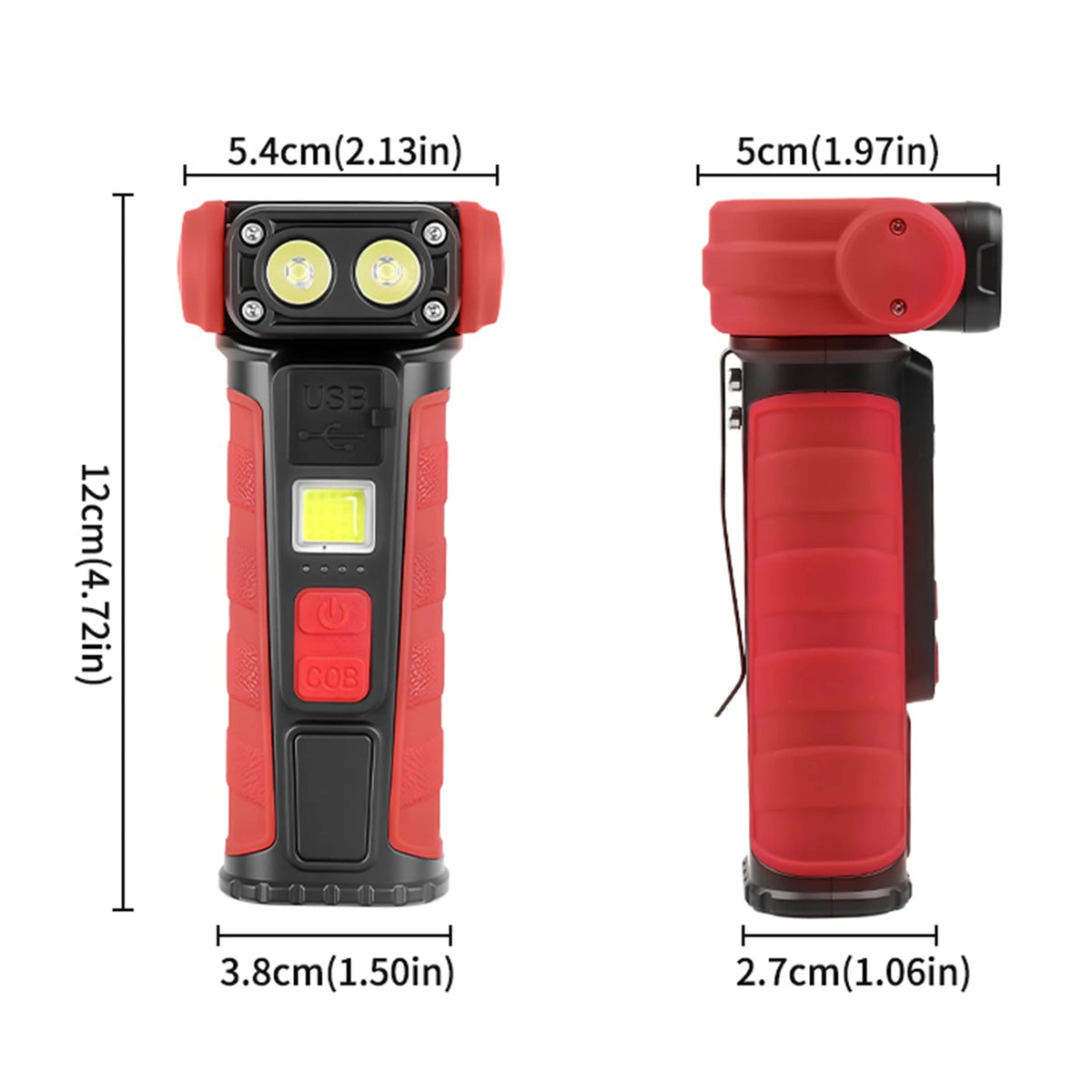 Rotatable Maintenance Light USB-C Rechargeable Flashlight with Battery IndicatorPocket Flashlight Car Maintenance Tools Quake Red