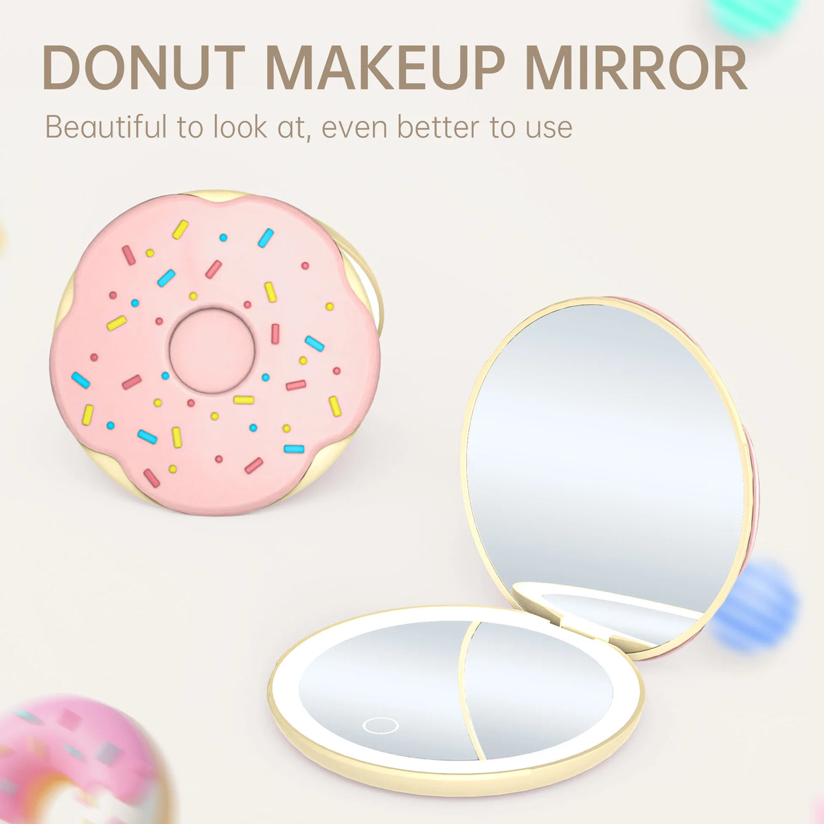3 Colors LED Lighted Travel Makeup Mirror Foldable Rechargeable Compact Cosmetic Mirror Portable Tools Quake Default Title