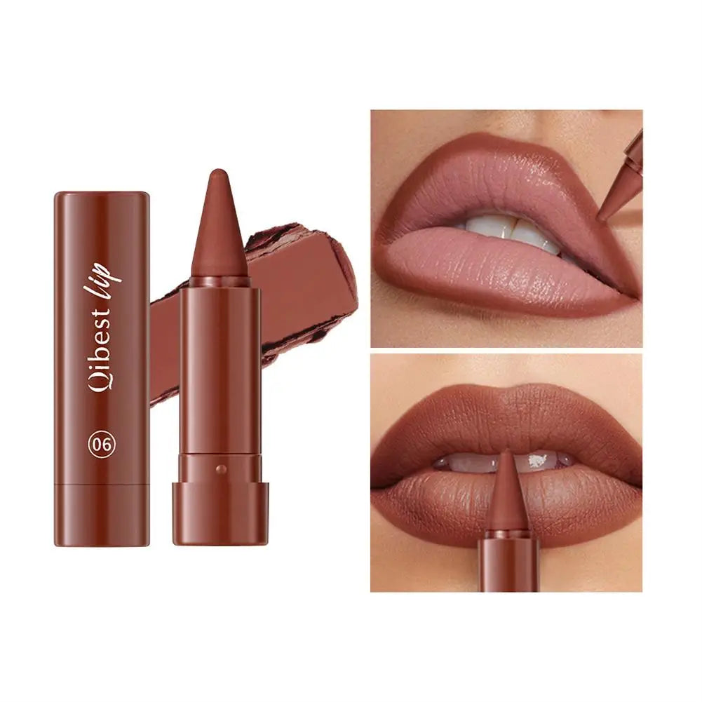 Twist Up Gradient Matte Lipstick Crayon Lip Liner Pencil For Women, Long Lasting Waterproof Flawless Contour Lip Pencil Crayon Quake 06