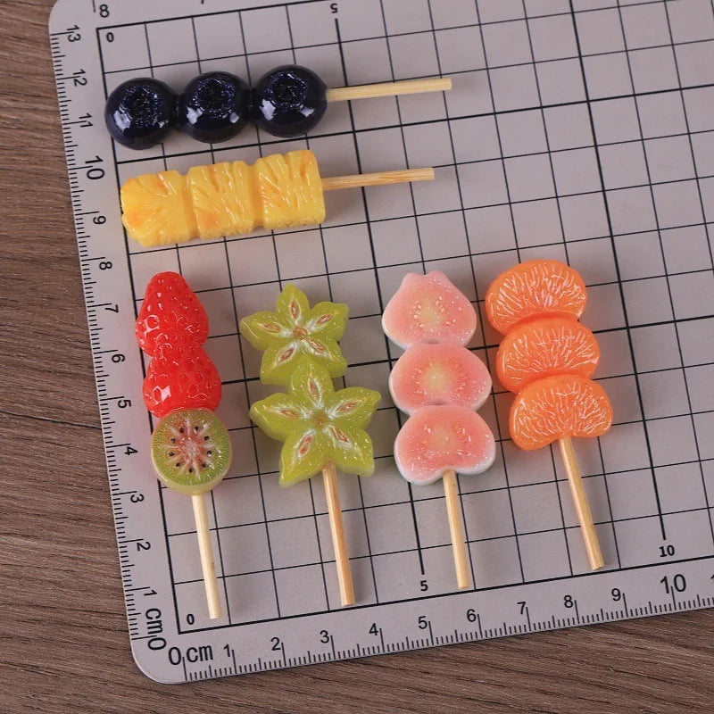 10Pcs Fruit Skewers Series Miniature Flat Back Resin Cabochons For Hairpin Scrapbooking DIY Home Decor Crafts Accessories Quake