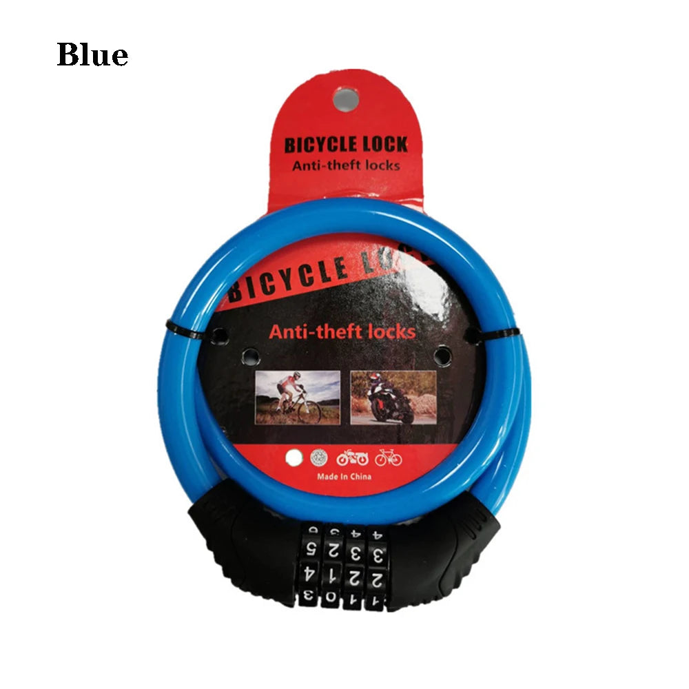 Bike Accessories Cable Chain Cycle Security 4 Digit Password Combination Number Bike Lock Padlock Quake blue