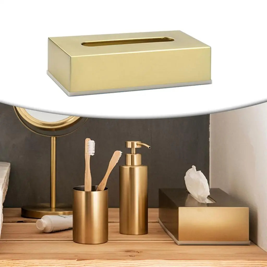 Rectangular Stainless Steel Tissue for Home Vanity Dresser Decor Quake