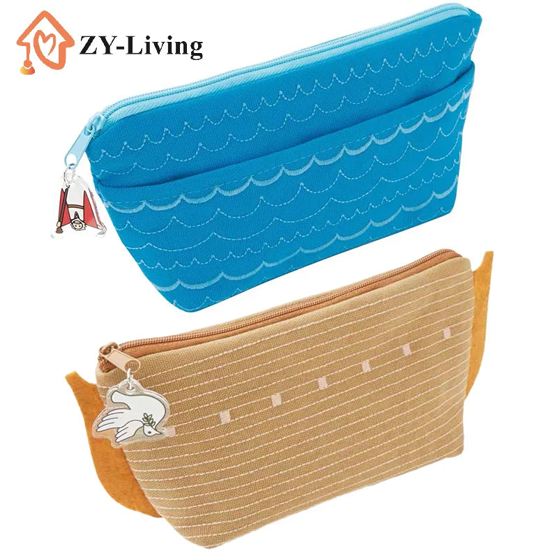 1PCS Canvas Travel Small Cosmetic Bag Women Portable Blue Coin Purse Multifunctional Toiletry Bag 18.5*10*4.5cm Quake