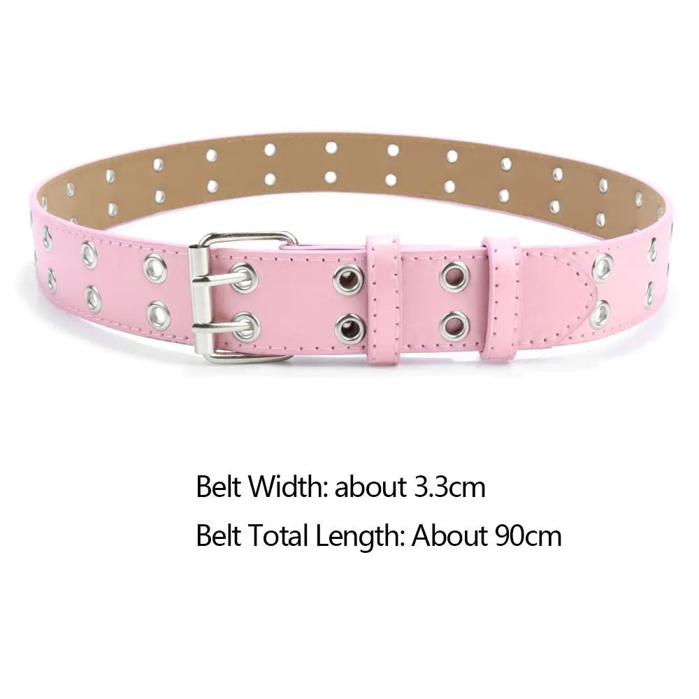 Fashion Punk Waistband PU Leather Double Holes Waist Strap Metal Pin Buckle Solid Color Decoration Belt Children Quake