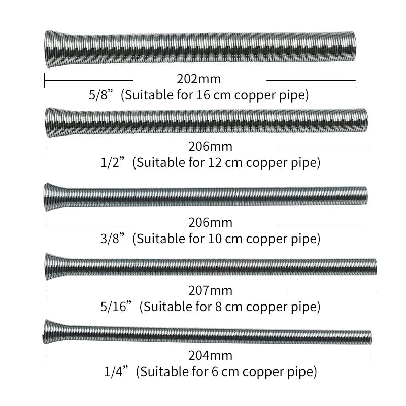 5pcs 1/4" 5/16" 3/8" 1/2" 5/8" PVC Wire Spring Tube Bender Curve Spring Pipe Bending Device Hydropower Tool Belt Punch Workpro Quake