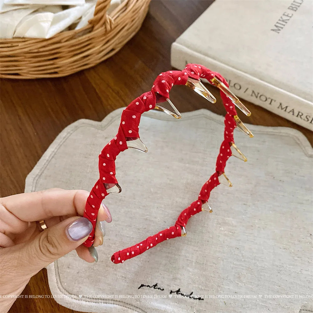 Retro Polka Dot Wave Headband Simple Korean Versatile Anti-slip Headband Sweet Elegant Women Hair Accessories Makeup Beauty Tool Quake bd red