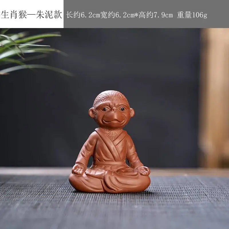 Zisha Twelve Zodiac Creative Tea Pet Ornaments Nurturable Tea Play Tea Accessories Cute Zodiac Small Ornaments Quake Zhu Ni x Monkey