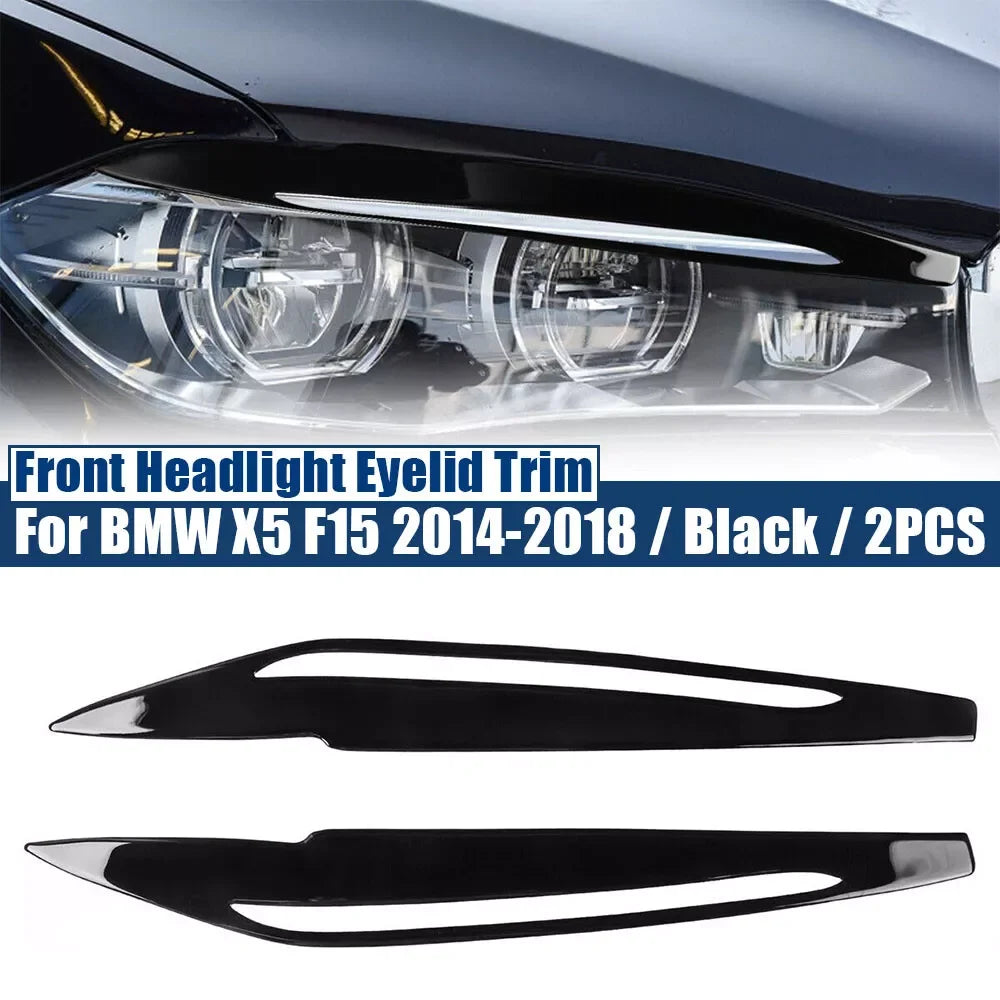 For BMW X5 F15 X6 F16 2014-2018 Gloss Black Carbon Car Front Headlight Eyebrow Eyelid Trim Sticker Cover ABS Decorative Frame Quake