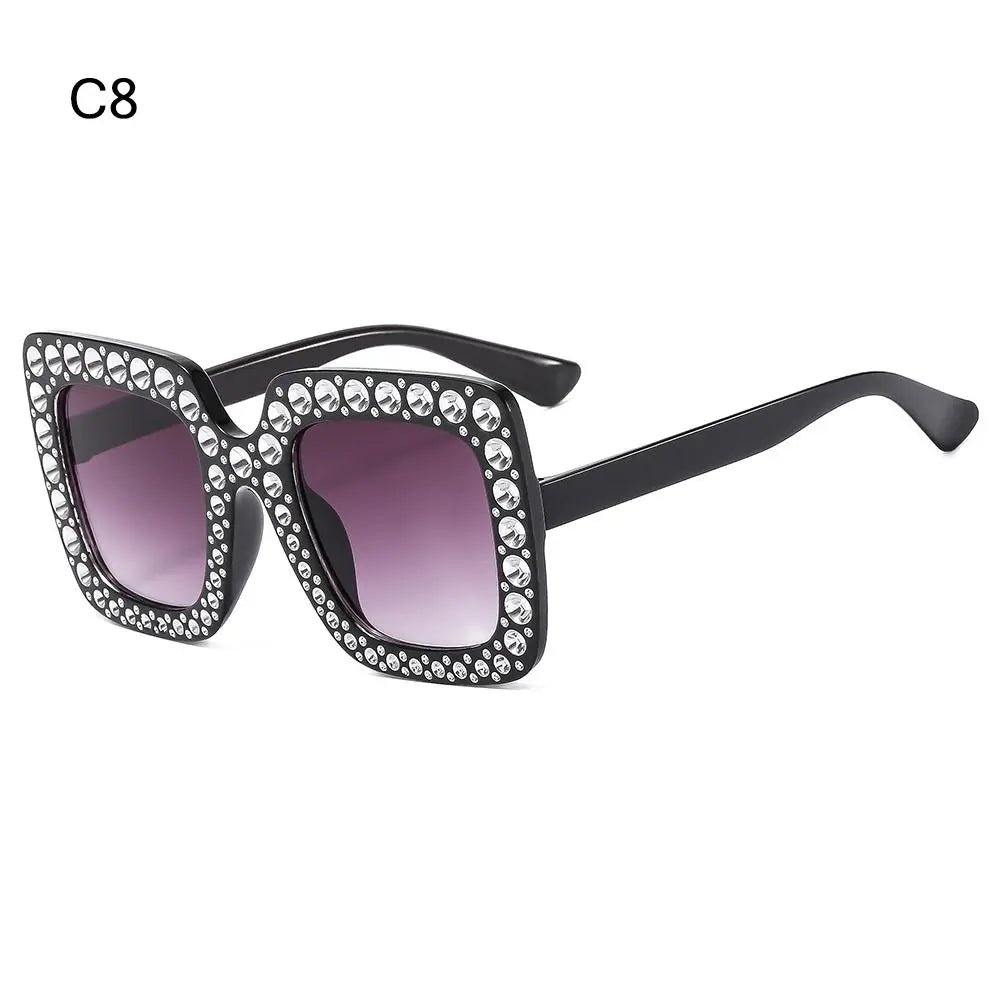 Bling Crystal Sunglasses for Kids Fashion Rhinestone Square Sun Glasses Children Trendy Retro Sparkling Shades UV400 Eyewear Quake C8