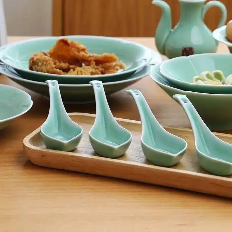 Longquan Celadon Spoon Tableware Flat Bottom Soup Spoon Congee Spoon Ruyi Spoon Quake