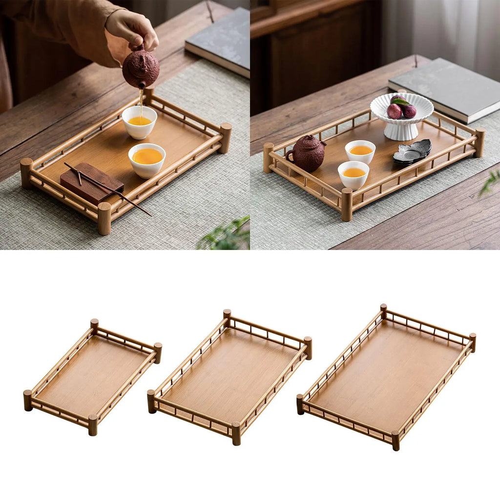 Table Tea Serving Tray Storage Tray Wood Serving Platter Bamboo Tray for Tea for Restaurants Snacks Living Room Lunch Home Decor Quake