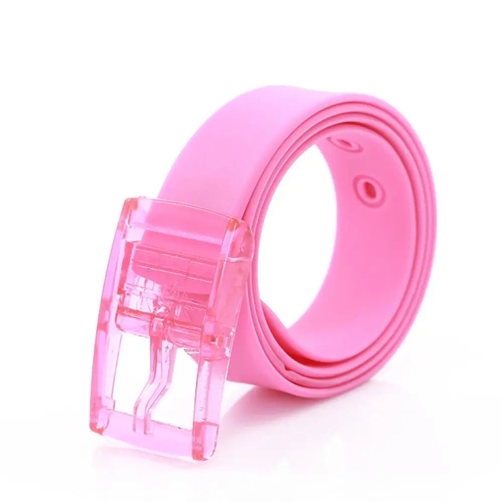 Fashion Luxury Brand Design Silicone Belt Couple Casual Square Pin Buckle Belt Metal Free Waistbands Quake pink