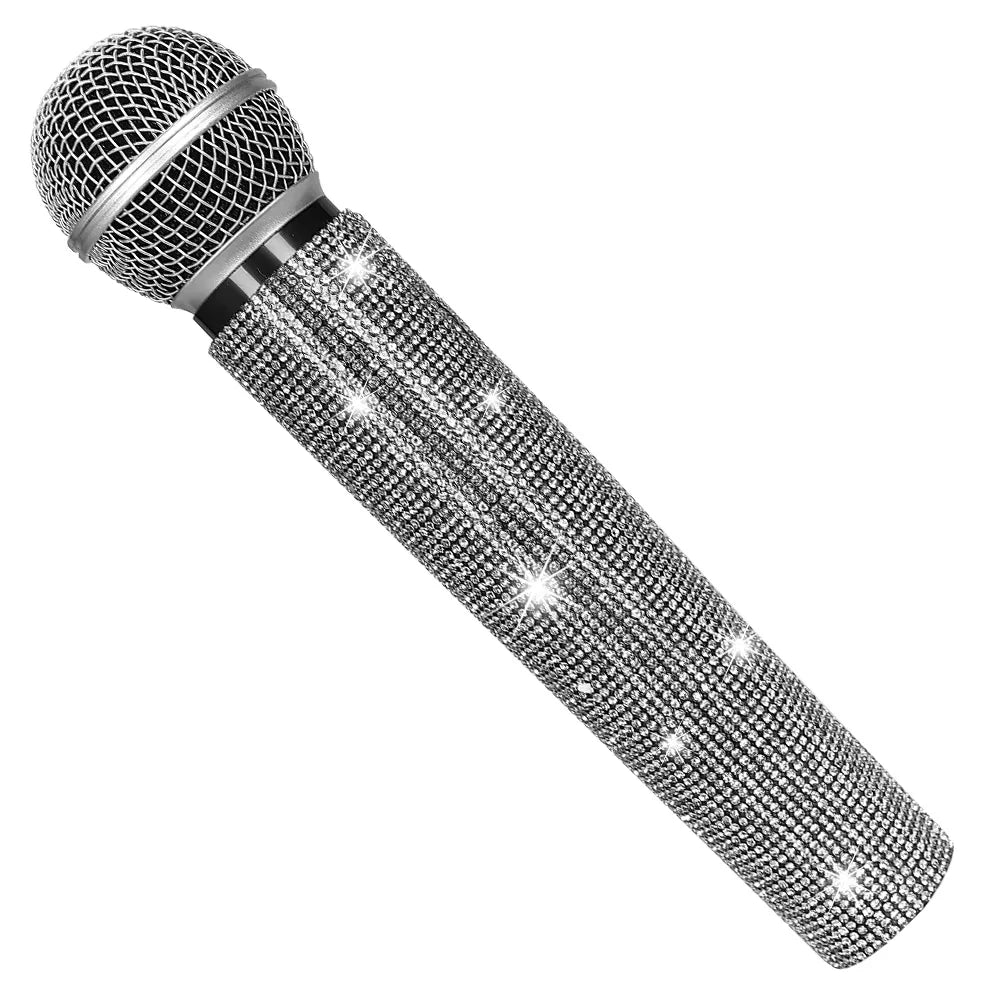 Rhinestone Simulation Microphone Props Colorful Plastic Fake Mic Decoration Ornaments For Home Bar Party Photography Cosplay Quake white