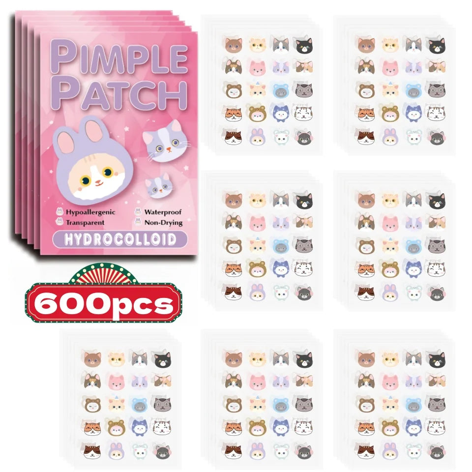 600pcs Cartoon acne patch, cute cat-shaped facial concealer acne patch, safe, non-toxic, Quake