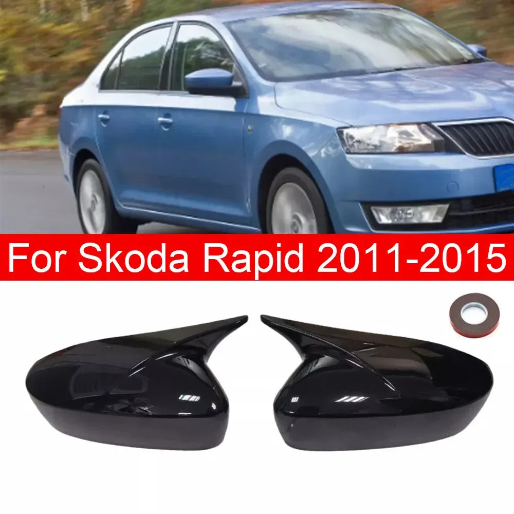 For Skoda Rapid 2011-2015 Car Sticker Rearview Side Mirror Cover Wing Cap Exterior Door Rear View Case Trim Carbon Fiber Look Quake