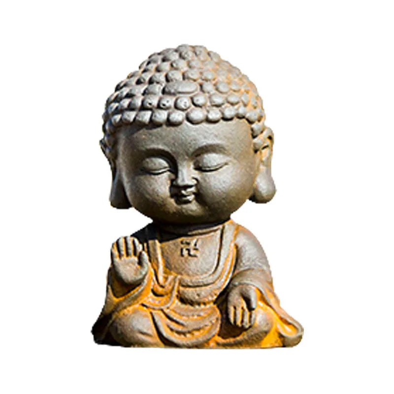 Chinese Zen Style Small Buddha Desktop Home Living Room Small Ornament Tea Pet Vintage Craft Decoration Display Quake