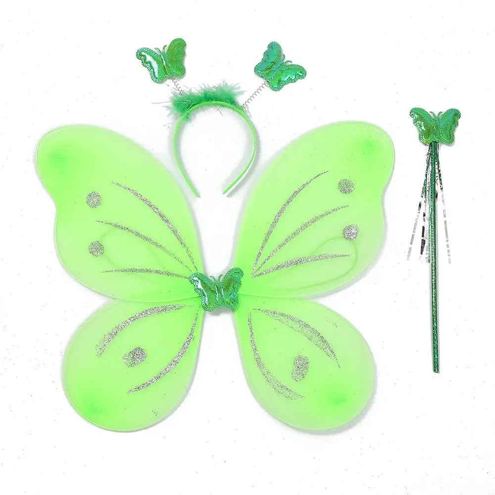 3Pcs/Set Kids Headband Wings Wand Girls Summer Photography Outfit Children Yellow Green Purple Pink Fairy Tale Props Quake Style 8-3pcs-set