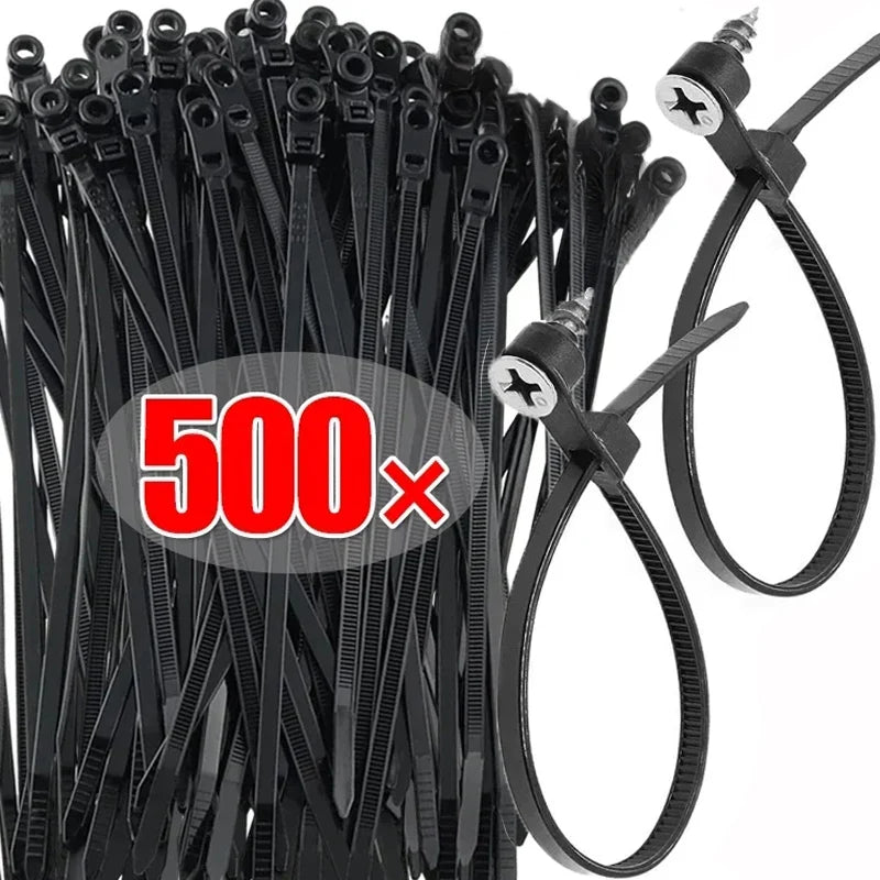 500/100PCS Nylon Cable Ties with Screw Mounting Hole Self Locking Loop Wraps Bundle Fixed Cables Zip Tie Wire Fastening Straps Quake