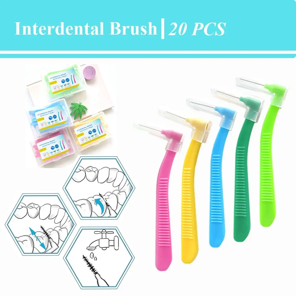 vvocci 20pcs I-Shape Interdental Brushes 0.6-1.2mm, Orthodontic Dental Flosser Tool for Braces Cleaning, Oral Hygiene Kit Quake