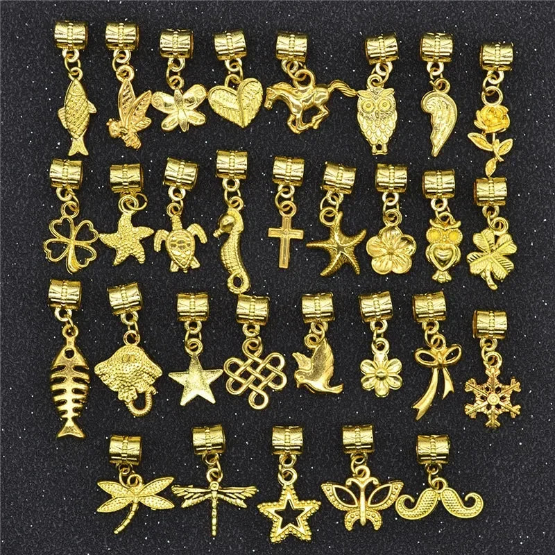 30Pcs Hair Clip Rings Mixed Styles Animal Heart Leaf Flower Charms for Hair Braid Beard Dreadlock Beads Rings Tube Accessories Quake 30pcs NO.5