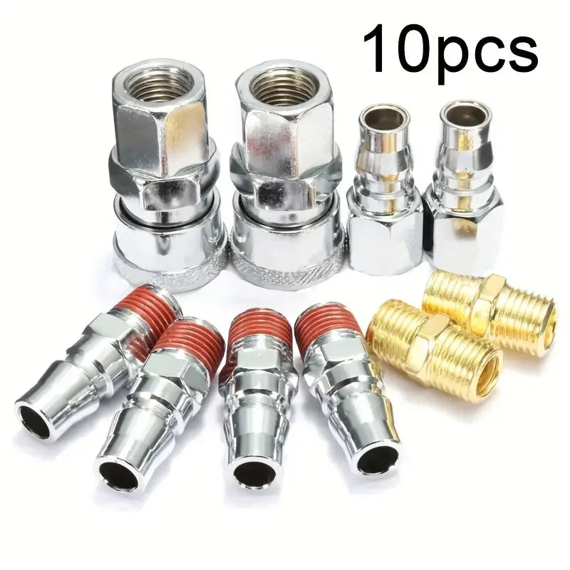 10pcs Quick Coupler Set 1/4'' Air Hose Connector Fittings for Air Tools Quake