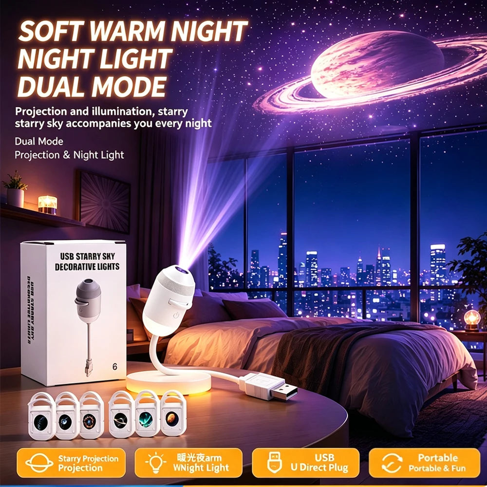 USB Starry Sky Projector Night Light 360 Adjustable Galaxy Atmosphere Lamp for Car Interior Home Bedroom Romantic Nightlight Quake