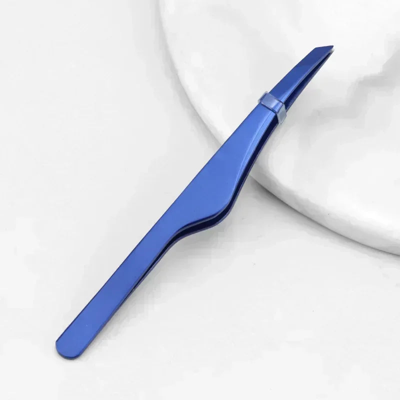 Gold Silver Black Stainless Steel Hair Removal Tweezers Eyebrow Tweezers Slant Tip Makeup Tools Point Tip Flat Tip Rose Cosmetic Quake M385 Blue
