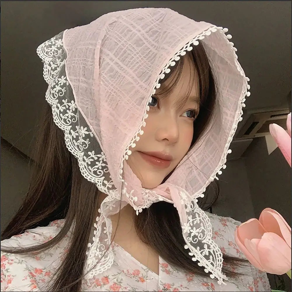 Gentle Lace Headscarf French Pastoral Style Triangular Headband Towel Fringe Headband Women Quake