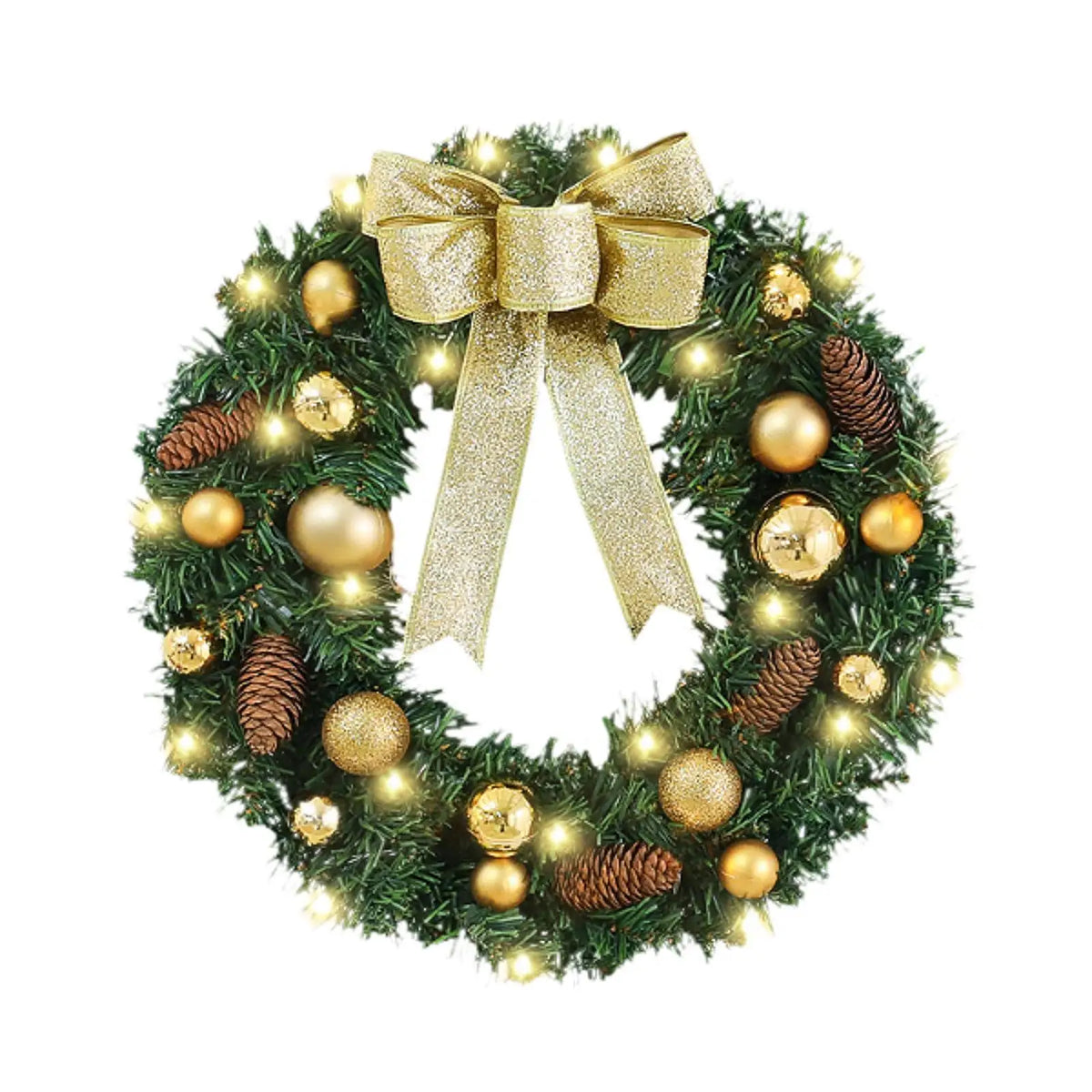 Battery Light Christmas Wreath Artificial PVC 60cm Door Hanging Garland Decorative Wreath for Entry Wall and Fireplace Quake
