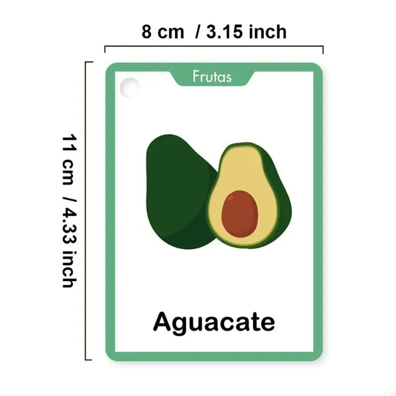 20 Sheets Spanish Fruit and Vegetable Learning Flash Cards, Ring-Bound Picture Word Set Covering 38 Vocabulary Terms for K1KF Quake