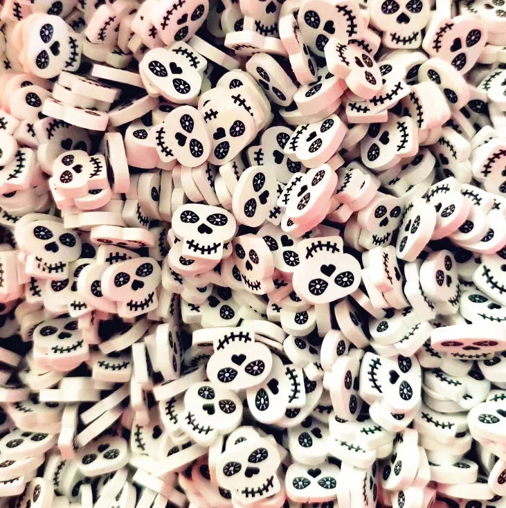 50g Halloween white Skull Slices Polymer Hot Clay mixed Ball Sprinkles Red Ball for Crafts DIY Slime Filling Accessories Quake 10mm