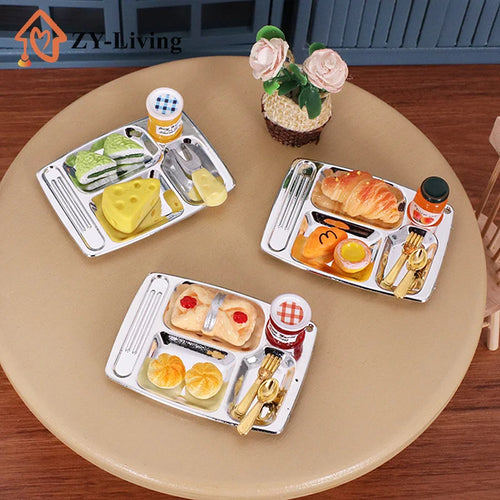 1/12 Dollhouse Simulation Restaurant Food Plate Dollhouse Dining Room Scene Decoration Dolls House Accessories Pretend Play Toys Quake