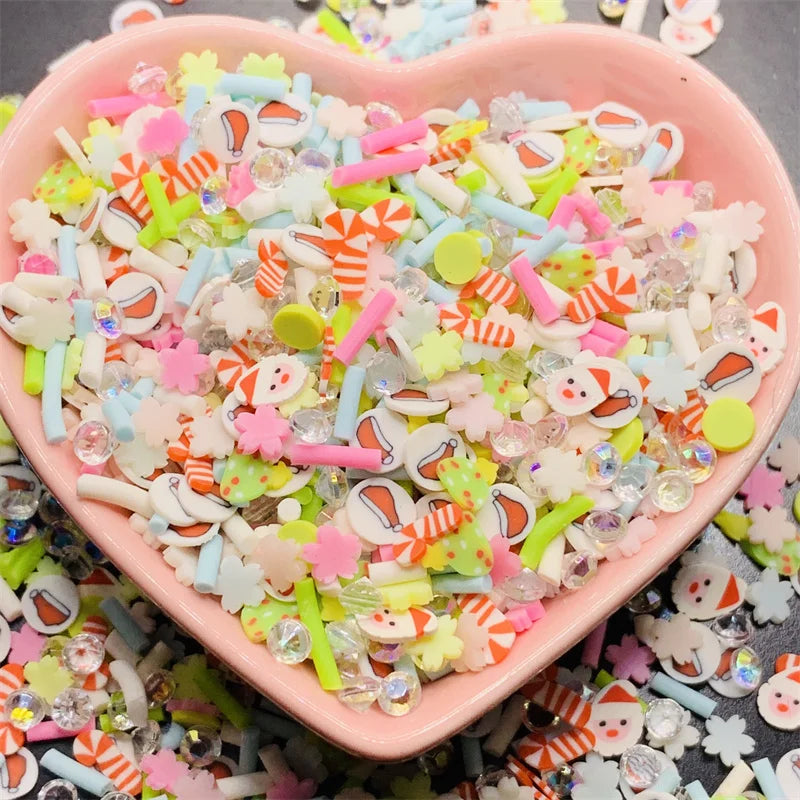 100g/Lot Pink Christmas Themed Snowman Clay Gingerbread Man Slices Mixture Rhinestone Candy Sprinkles for Decoration DIY Crafts Quake 1