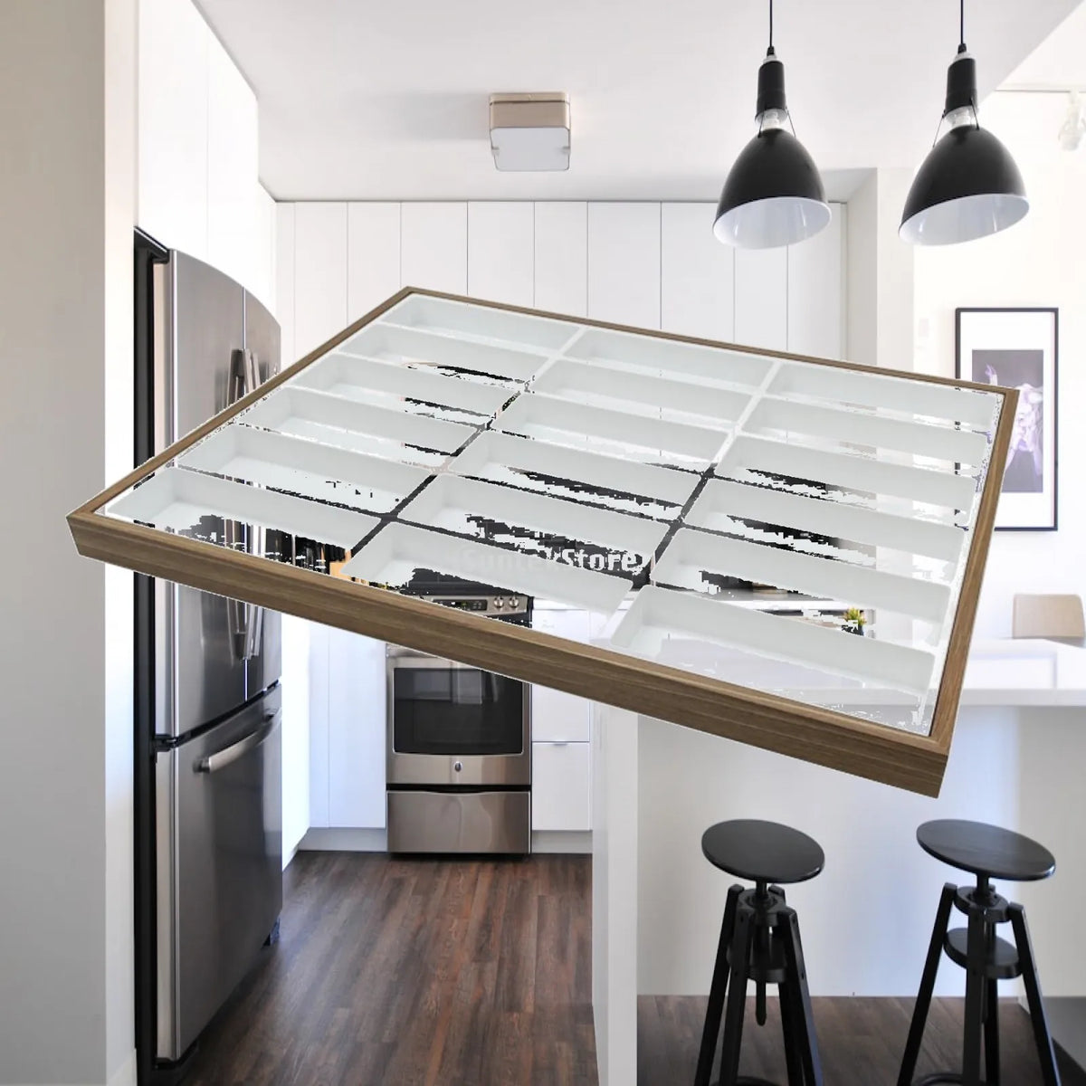Wooden Sunglasses Display Tray 18 Compartment Felt Bottom Organizer Rack for Eyeglasses Retail Counter Showcase Boutique Storage Quake Gray