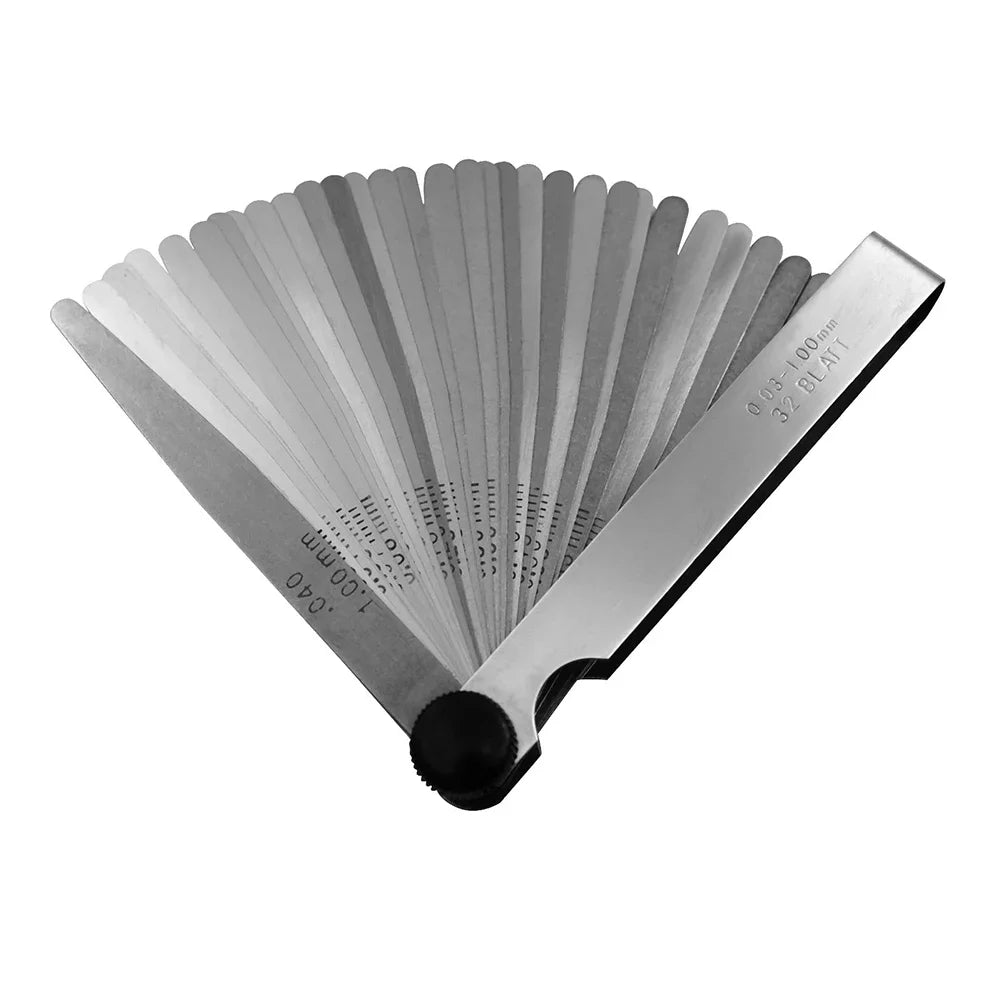 32pc Feeler Gauge Stainless Steel Measuring Tool Set 0.001-0.04" 0.03-1.00mm Feeler Gauge Motorcycle Tire Repair Tool Quake