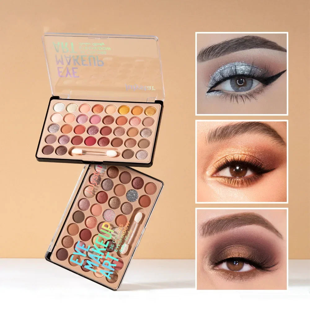 36 Color Eyeshadow Palette Shimmer Matte Multi-Functional Long-Lasting Pigmented Bridal Wedding Day Eye Makeup Quake