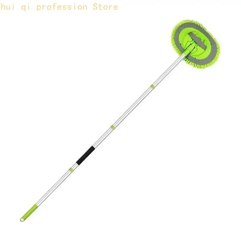Rotating Car Cleaning Mop With Fiber Head, Long Segmented Handle and Grip Zone for Reaching Curved Exterior Sections on SUVs and Quake