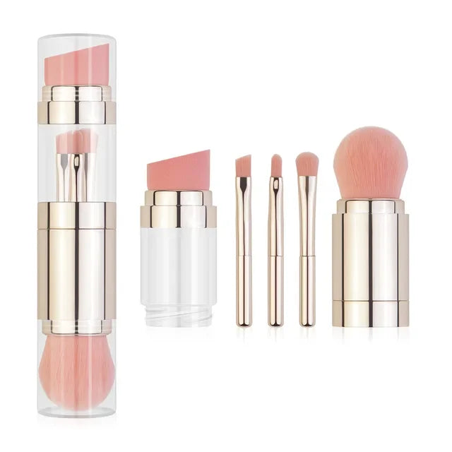 5 In 1 Portable Retractable Makeup Brushes For Foundation Eyebrow Lip Eyeshadow Loose Powder Cosmetic Set Makeup Brush Tools Quake Gold 5 in 1
