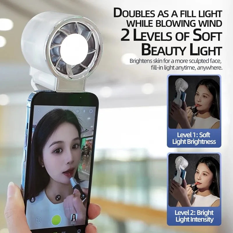 Magnetic Folding Small Fan Powerful Cold Air For Rapid Cooling With Soft Fill Light Suitable For Live Selfies And Summer Travel Quake