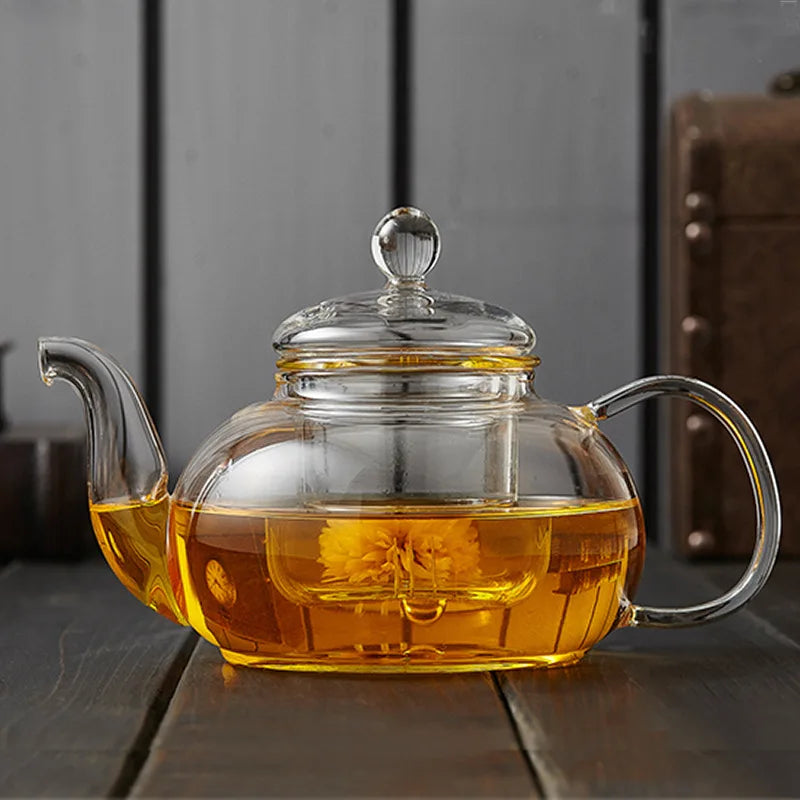 400/600/1000ml Clear Glass Teapot With Infuser Tea Pot Stovetop Safe Loose Leaf And Blooming Tea Maker Heat-resistant Quake