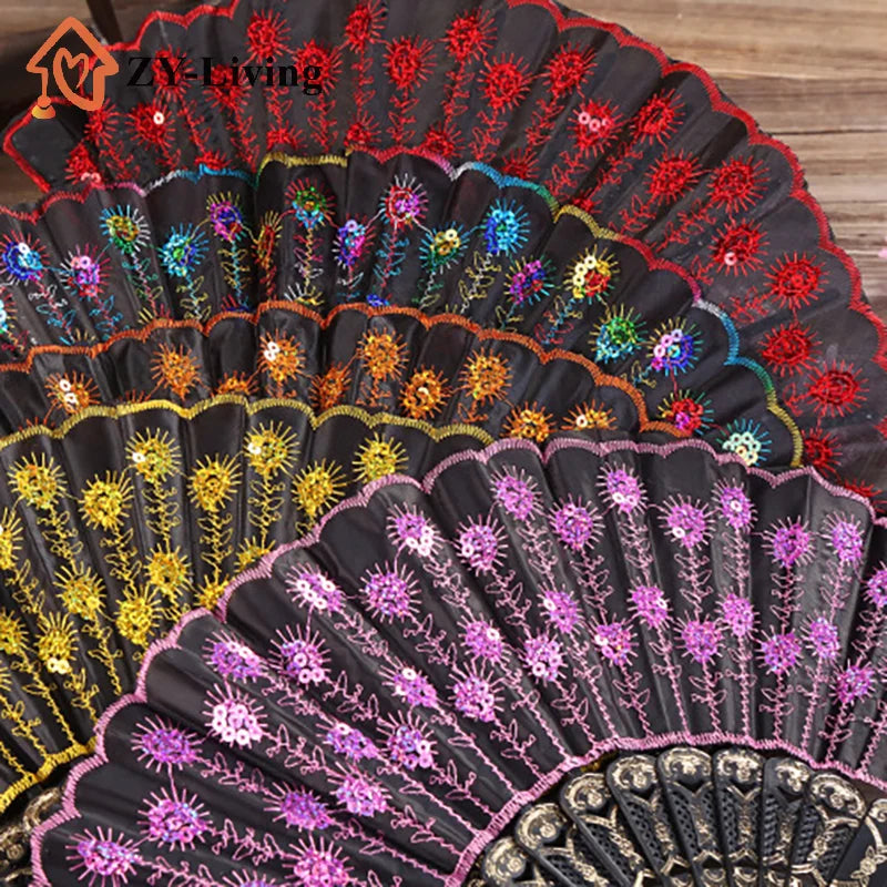 Folding Hand Fan Plastic Gold Powder Craft Fan White Wedding Party Chinese Style Dance Cloth Folding Fan Handheld Quake