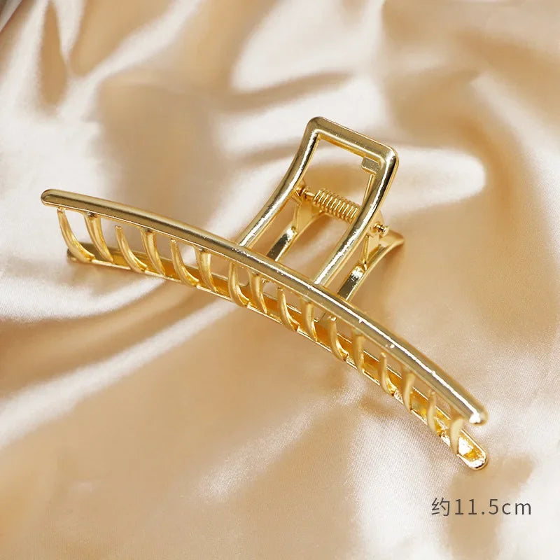 Women's Elegant Gold Metal Geometric Hair Clips Fashion Vintage Bathing Grip Claw Clips Barrette Hair Styling Tool Ponytail Clip Quake gold-yz
