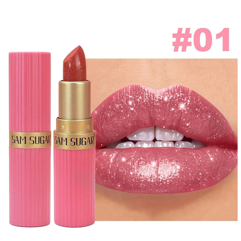 New Waterproof Glitter Lipstick Long Lasting Non-Fade Lip Gloss Chocolate Brown Lipstick Cosmetics Quake 01