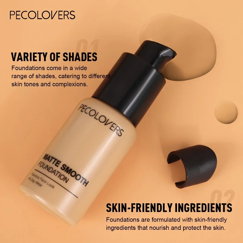 PECOLOVERS Matte Finish Liquid Foundation - Oil-Control, Waterproof, Full Coverage Concealer for All Skin Tones Quake