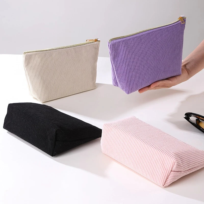 Multi-color Corduroy Simple Zipper Cosmetic Bag Portable Travel Wash Pouch Student Makeup Brush Skincare Hand Organizer Quake