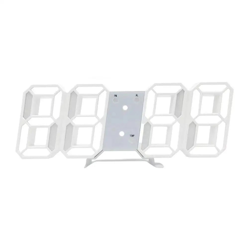 3D Digital LED Alarm Clock Wall Mounted Desktop Clock Time Date Temp Display Auto Dimming Sound Control Home Decor 3D Digital Quake White