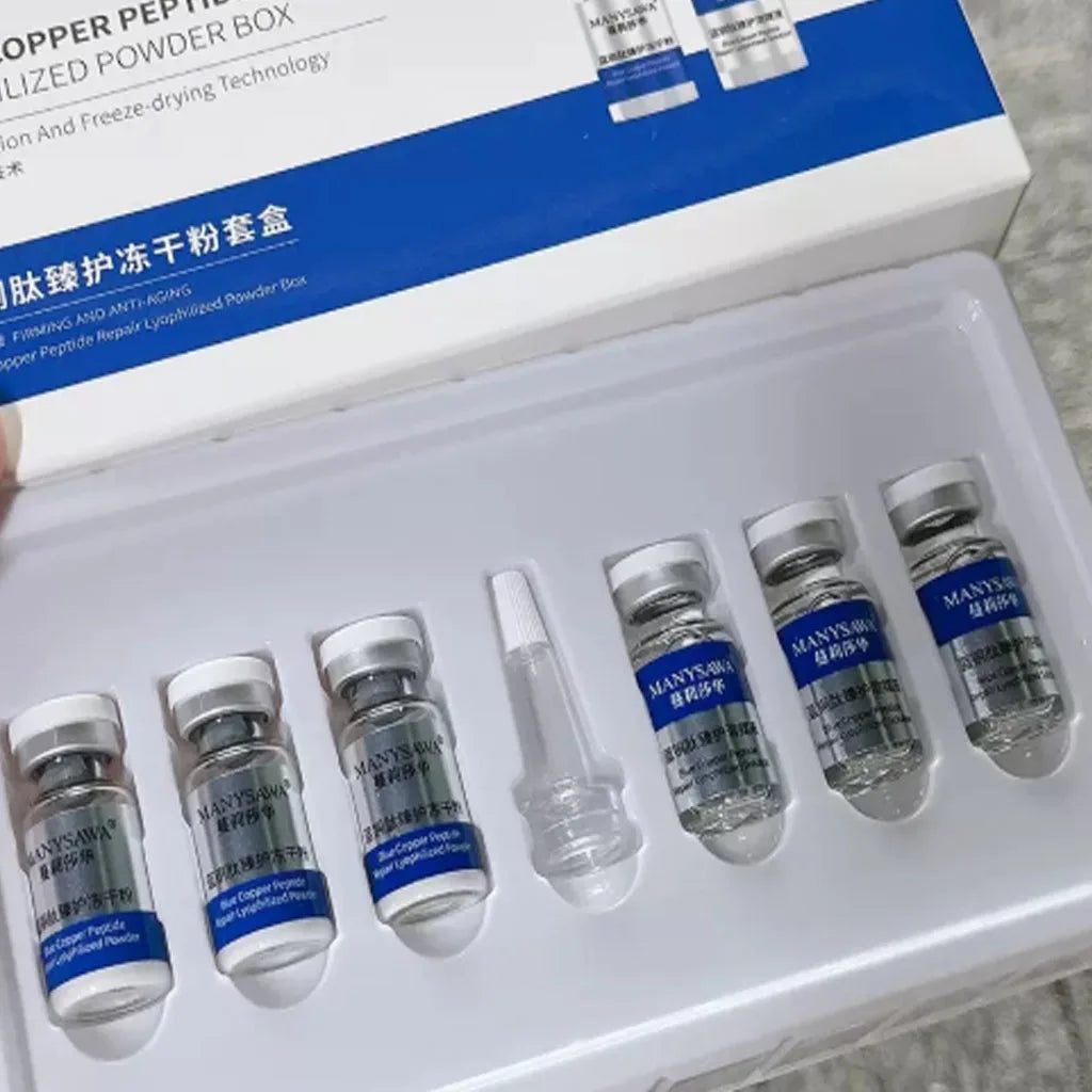 Blue Copper Peptide Repair Lyophilized Powder Box Freeze-dried Firming Essence Anti Aging Shrinks Pores Face Serum Skin Care Set Quake