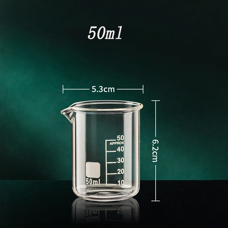 YWDL Heat Resistant Borosilicate Glass Beaker Measuring Cup Thick Glass Measuring Jug for Lab & Kitchen Multiple Capacity Quake 50ml 50-1000ml