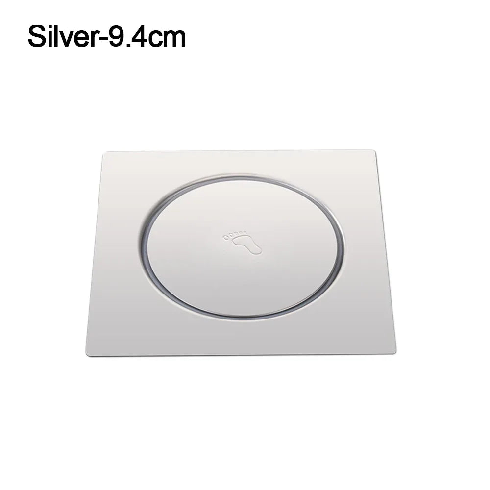Useful Stainless Steel Press-Type Floor Drain Pedal Type Square Sewer Floor Strainer Anti-odor Pop Up Bounce Drain Filter Quake Silver-9.4cm