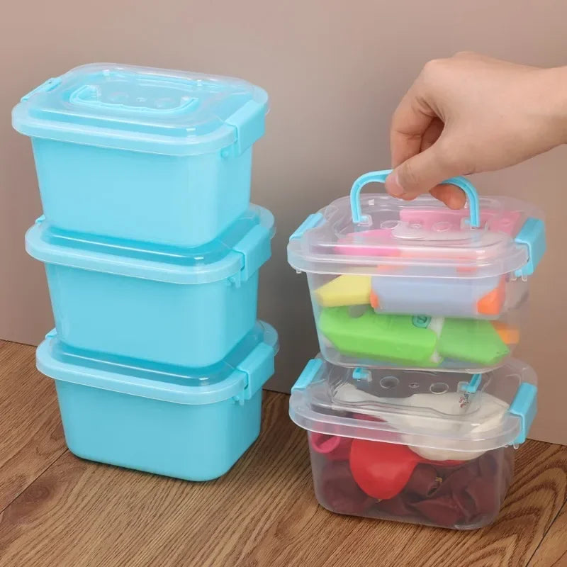Small Plastic Storage Box with Lid Portable Transparent Blue Box Kids Toys Student Stationery Container Cosmetics Sorting Box Quake